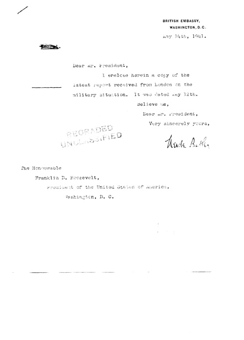 [a320k01.jpg] - Cover letter; Butler-->FDR 5/14/41