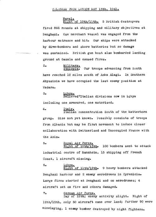 [a320l02.jpg] - Telegram from London on military situation 5/13/41