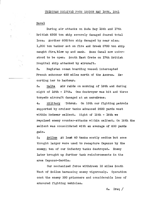 [a320q02.jpg] - Telegram from London on military situation 5/18/41