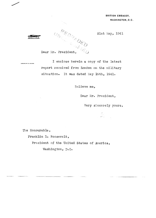 [a320r01.jpg] - Cover letter; Halifax--FDR 5/21/41