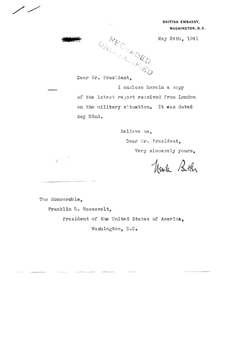 [a320u01.jpg] - Cover letter; Butler-->FDR 5/24/41