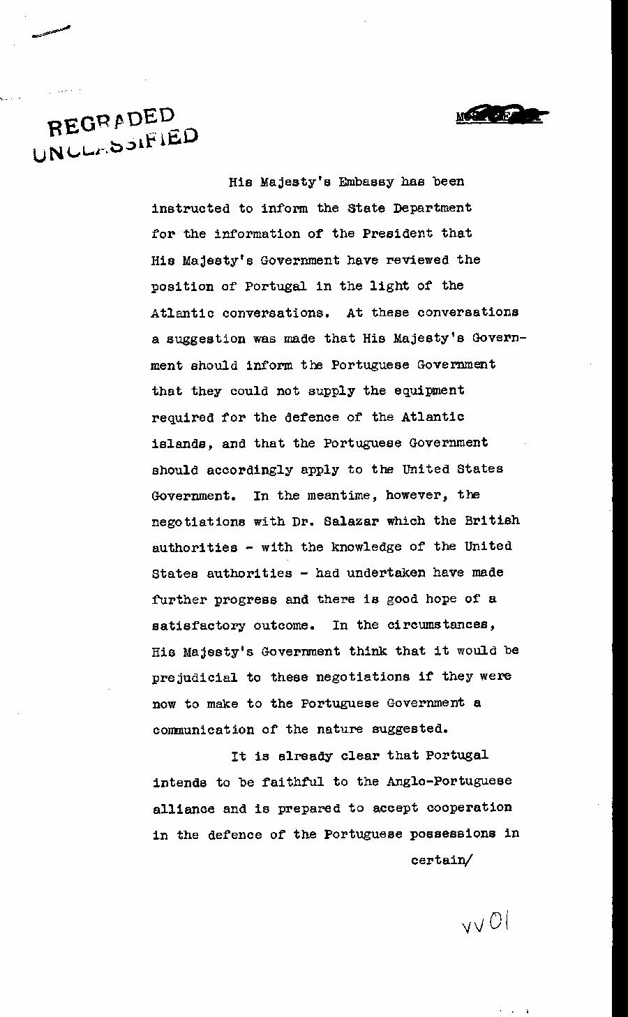 [a322vv01.jpg] - British Embassy to State Department announcement of Anglo-Portuguese relations 9/4/41