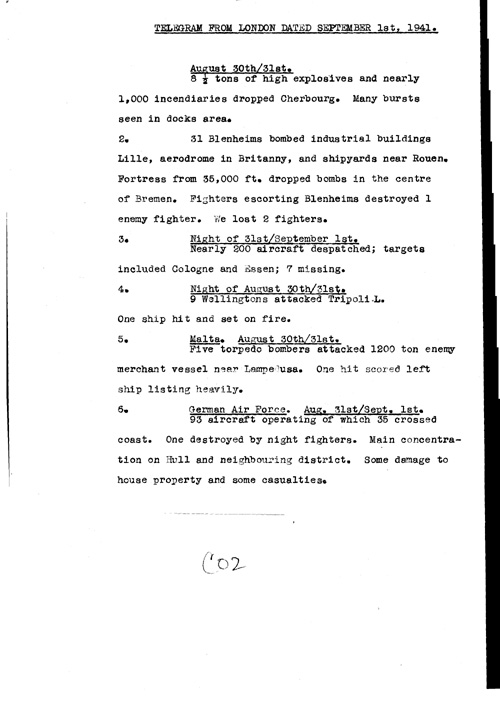 [a323c02.jpg] - Telegram from London on military situation 9/1/41