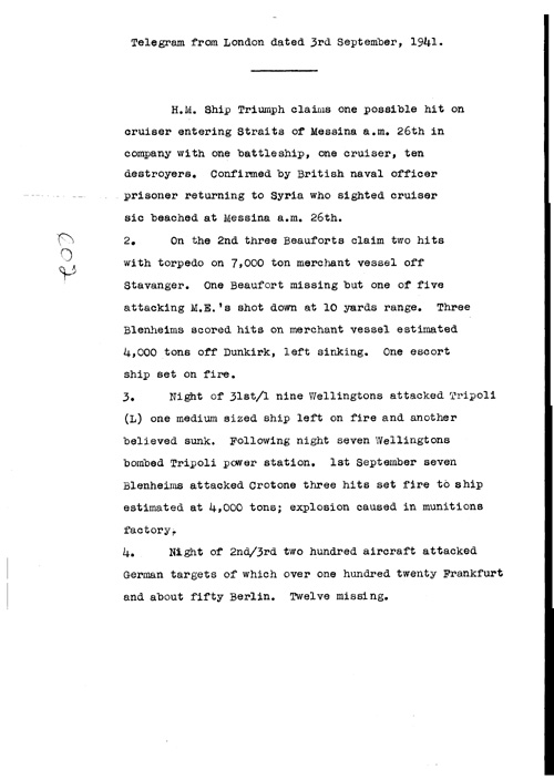 [a323e02.jpg] - Telegram from LOndon on military situation 9/3/41