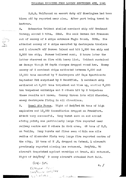 [a323f04.jpg] - Telegram from London on military situation 9/4/41 Cover letter; Campbell-->FDR 9/10/41