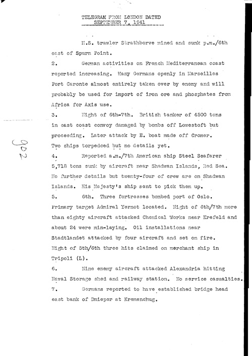 [a323g02.jpg] - Telegram from London on military situation 9/7/41