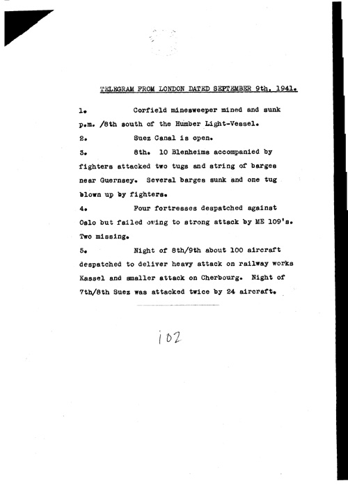 [a323i02.jpg] - Telegram from London on military situation 9/9/41