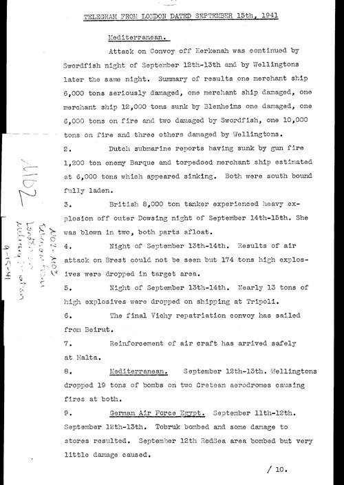 [a323m02.jpg] - Telegram from London on military situation 9/15/41