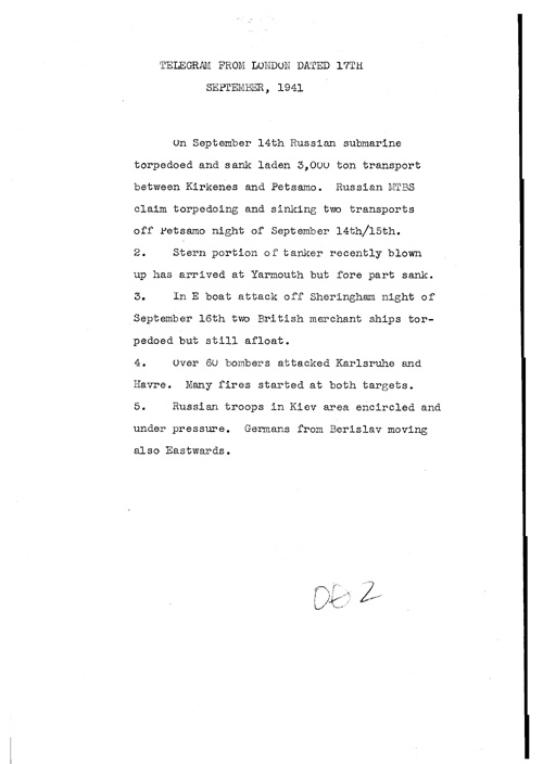 [a323o02.jpg] - Telegram from London on military situation 9/17/41