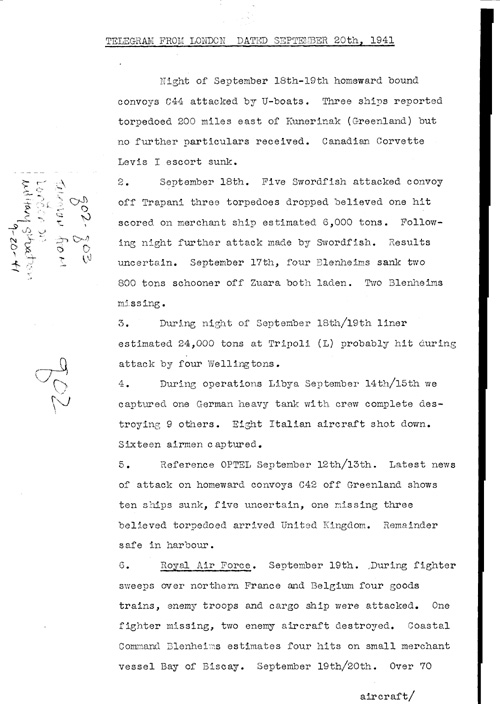 [a323q02.jpg] - Telegram from London on military situation 9/20/41