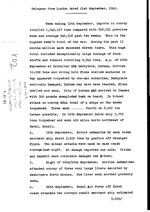 [a323r02.jpg] - Telegram from LOndon on military situation 9/21/41