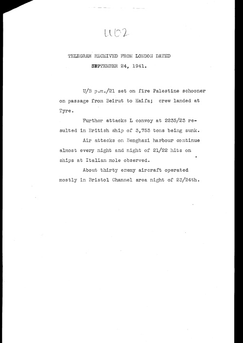 [a323u02.jpg] - Telegram from London on military situation 9/24/41