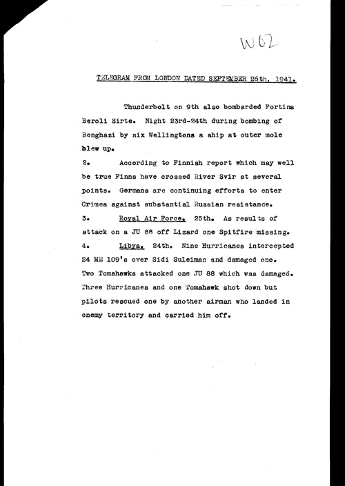 [a323w02.jpg] - Telegram from London on military situation 9/26/41
