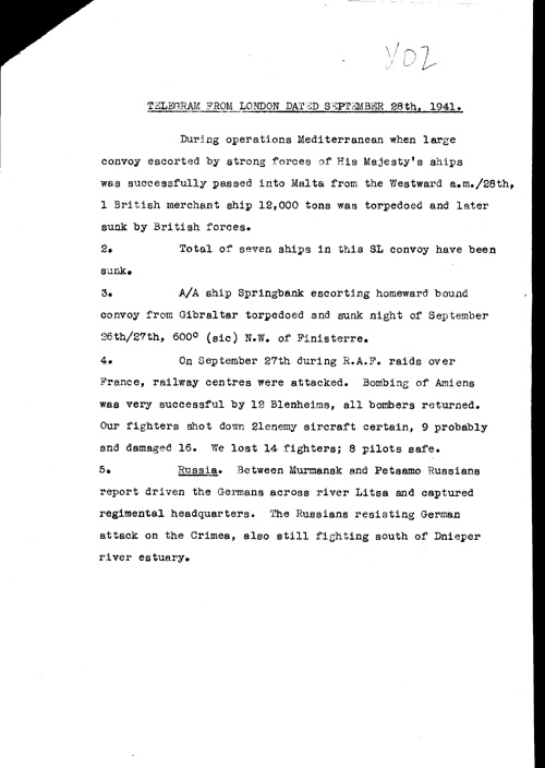 [a323x02.jpg] - Telegram from London on military situation 9/28/41