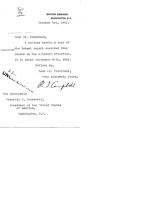 [a324a01.jpg] - Cover letter; Campbell-->FDR 10/1/41