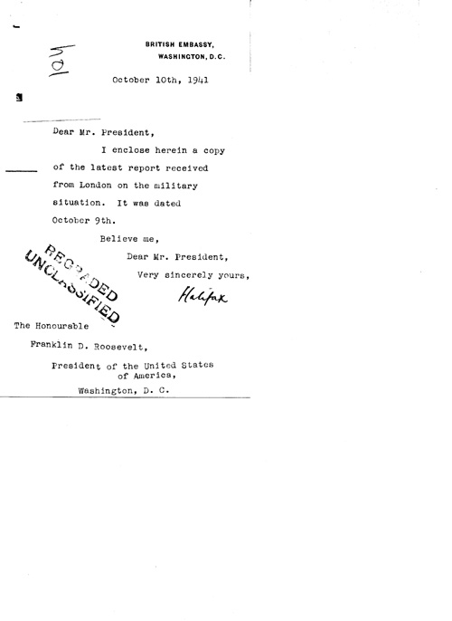 [a324h01.jpg] - Cover letter; Halifax-->FDR 10/10/41