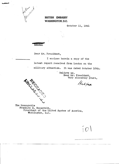 [a324i01.jpg] - Cover letter; Halifax-->FDR 10/11/41