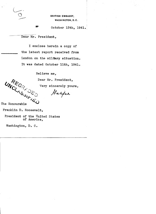 [a324j01.jpg] - Cover letter; Halifax-->FDR 10/13/41