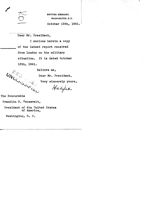 [a324k01.jpg] - Cover letter; Halifax-->FDR 10/15/41