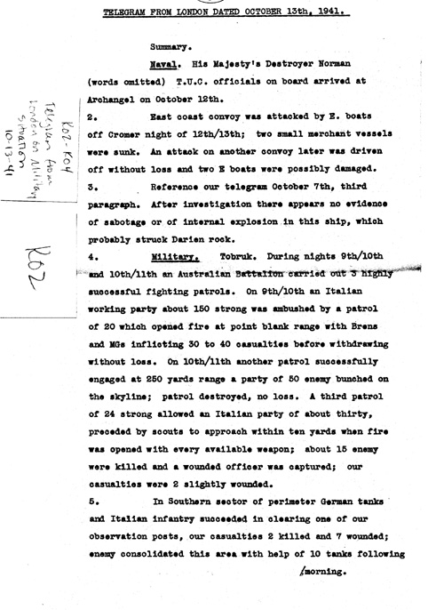 [a324k02.jpg] - Telegram from London on militar situation 10/13/41