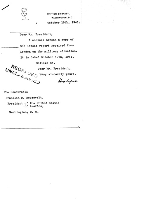[a324o01.jpg] - Cover letter; Halifax-->FDR 10/19/41