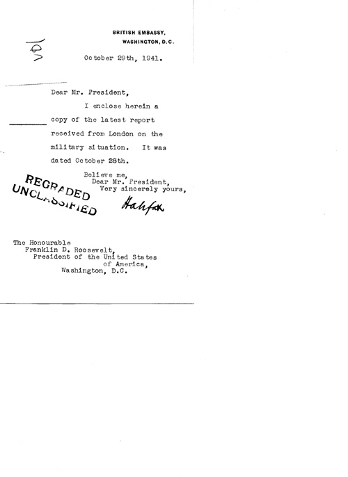 [a324v01.jpg] - Cover letter; Halifax-->FDR 10/29/41