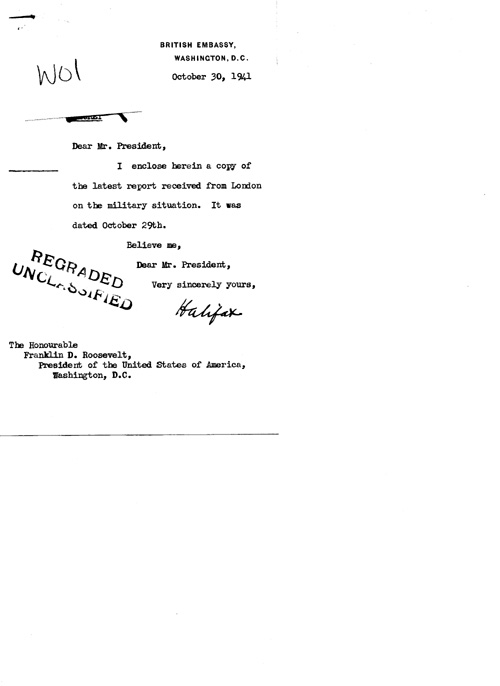 [a324w01.jpg] - Cover letter; Halifax-->FDR 10/30/41