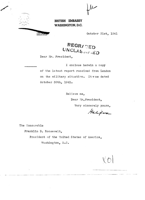 [a324x01.jpg] - Cover letter; Halifax-->FDR 10/31/41