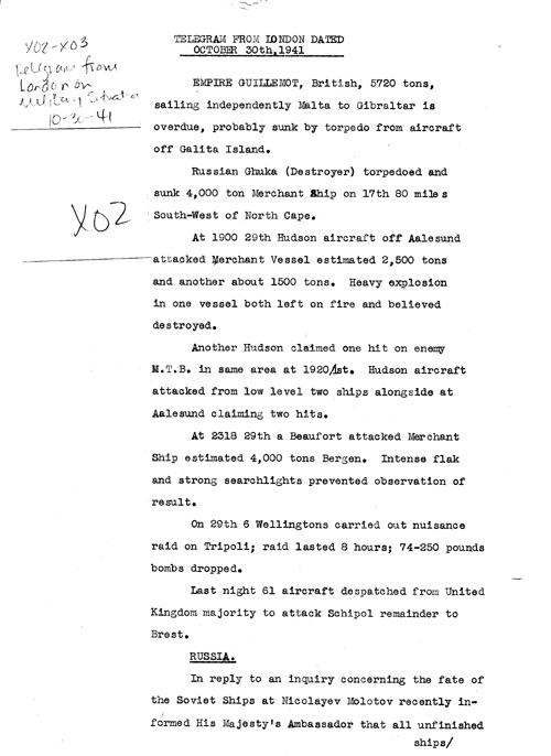 [a324x02.jpg] - Telegram from London on military situation 10/30/41
