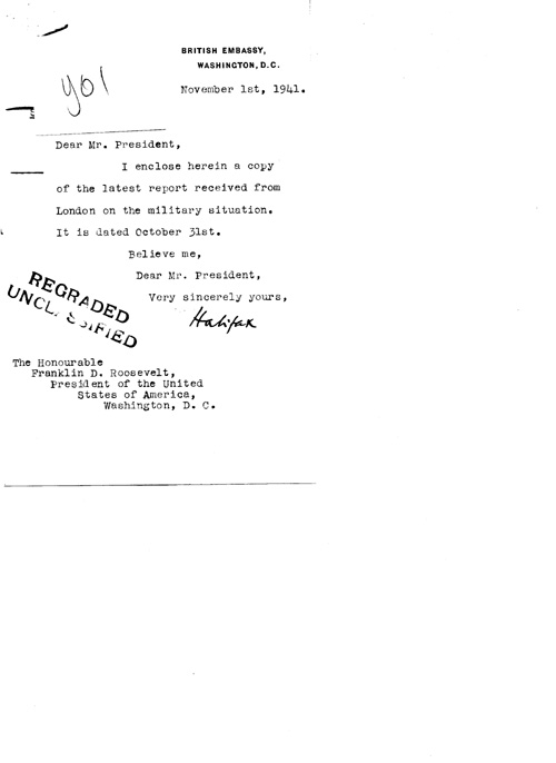 [a324y01.jpg] - Cover letter; Halifax-->FDR 11/1/41