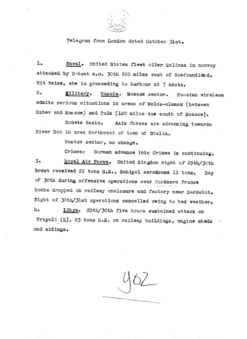 [a324y02.jpg] - Telegram from London on military situation 10/31/41