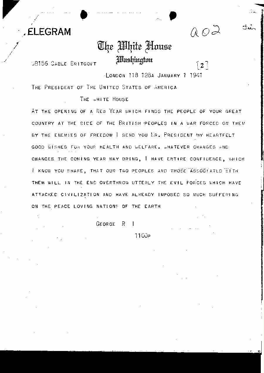 [a327a02.jpg] - Telegram George, R.I. --> FDR. 1/1/42.