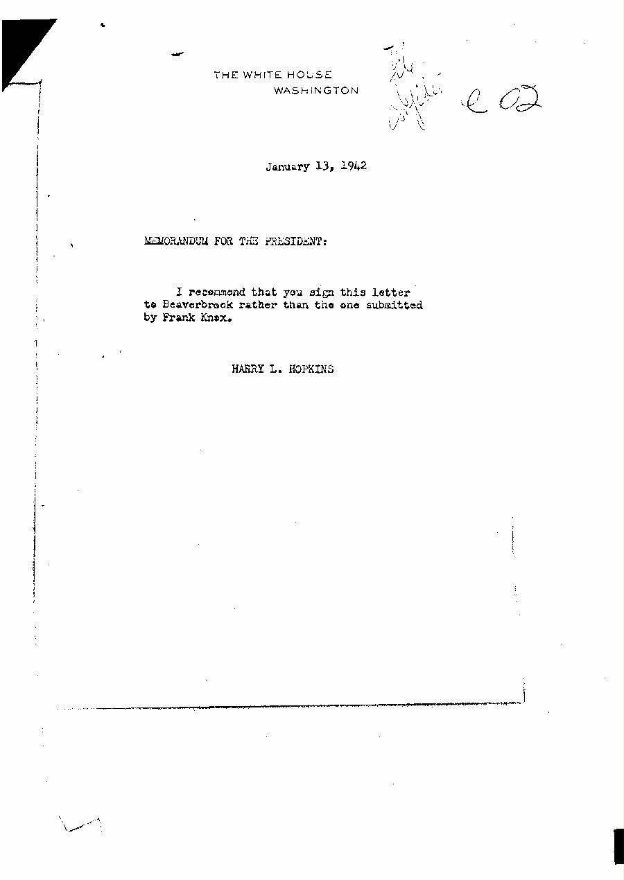 [a327e02.jpg] - Harry Hopkins --> FDR 1/13/42 memo.