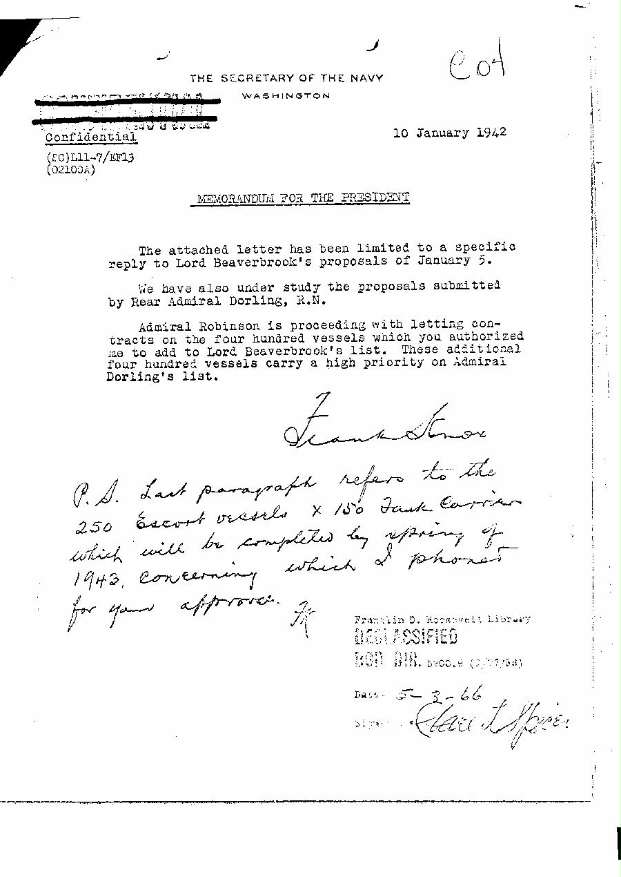 [a327e04.jpg] - F. Knox --> FDR 1/10/42 memo.