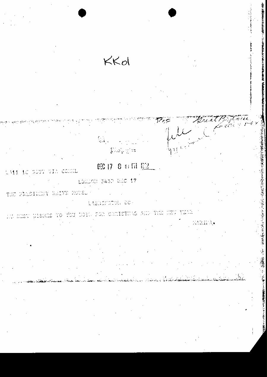 [a327kk01.jpg] - Telegram Duchess of Kent --> FDR; Holiday Wishes.12/17/42.