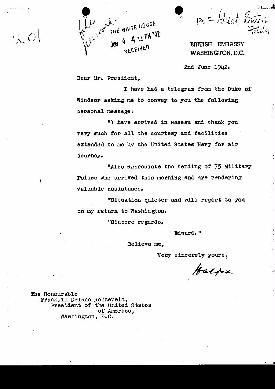 [a327u01.jpg] - Lord Halifax --> FDR. 6/2/42.
