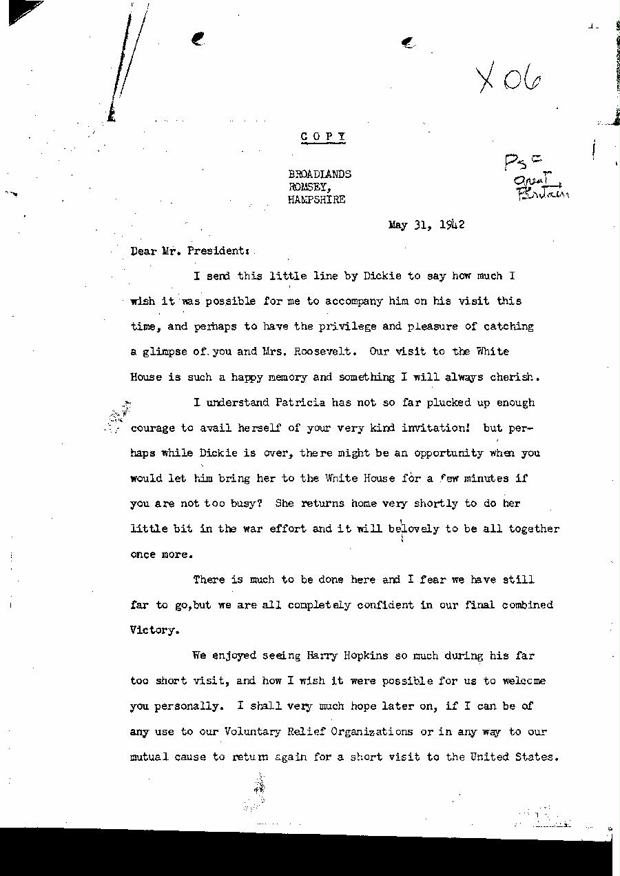 [a327x06.jpg] - Edwina Mountbatten --> FDR. 5/31/42.
