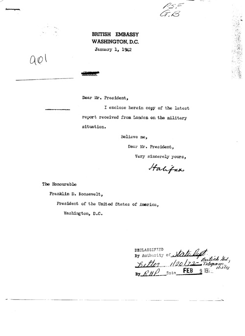 [a328a01.jpg] - Cover letter; Halifax-->FDR 1/1/42