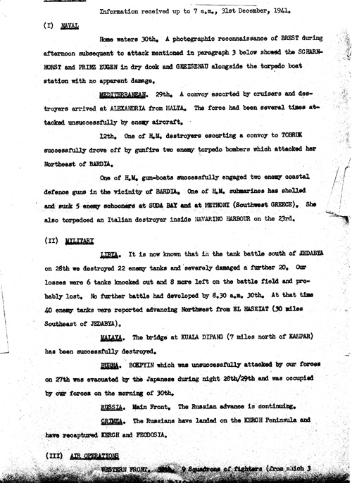 [a328a02.jpg] - Telegram from London on military situation 12/31/41