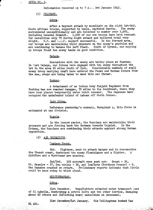 [a328d02.jpg] - Telegram from London on military situation 1/3/42