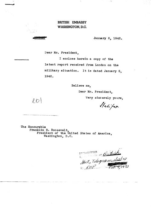 [a328e01.jpg] - Cover letter; Halifax-->FDR 1/6/42