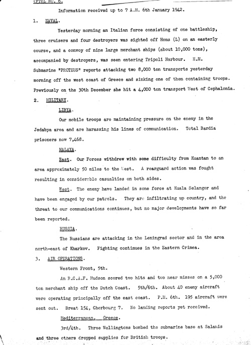 [a328f02.jpg] - Telegram from London on military situation 1/6/42