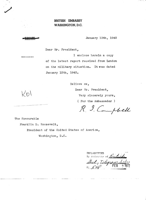 [a328k01.jpg] - Cover letter; Campbell-->FDR 1/13/42