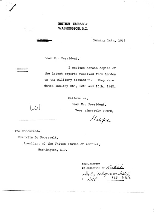 [a328l01.jpg] - Cover letter; Halifax-->FDR 1/14/42