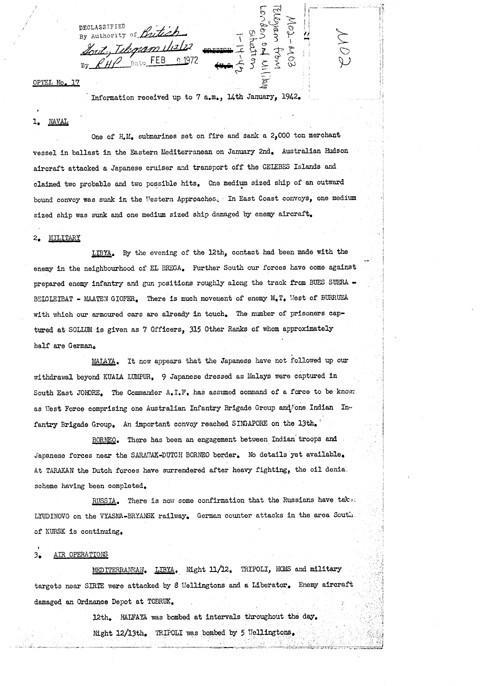 [a328m02.jpg] - Telegram from London on military situation 1/14/42