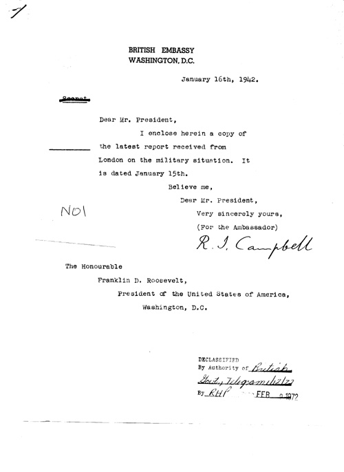 [a328n01.jpg] - Cover letter; Campbell-->FDR 1/16/42