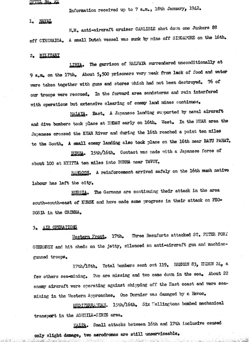 [a328p02.jpg] - Telegram from London on military situation 1/18/42