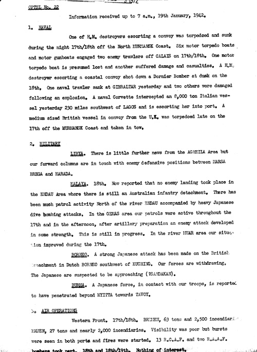 [a328q02.jpg] - Telegram from London on military situation 1/19/42