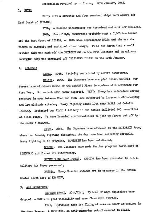 [a328t02.jpg] - Telegram from LOndon on military situation 1/22/42