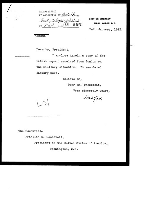 [a328u01.jpg] - Cover letter; Halifax-->FDR 1/24/42
